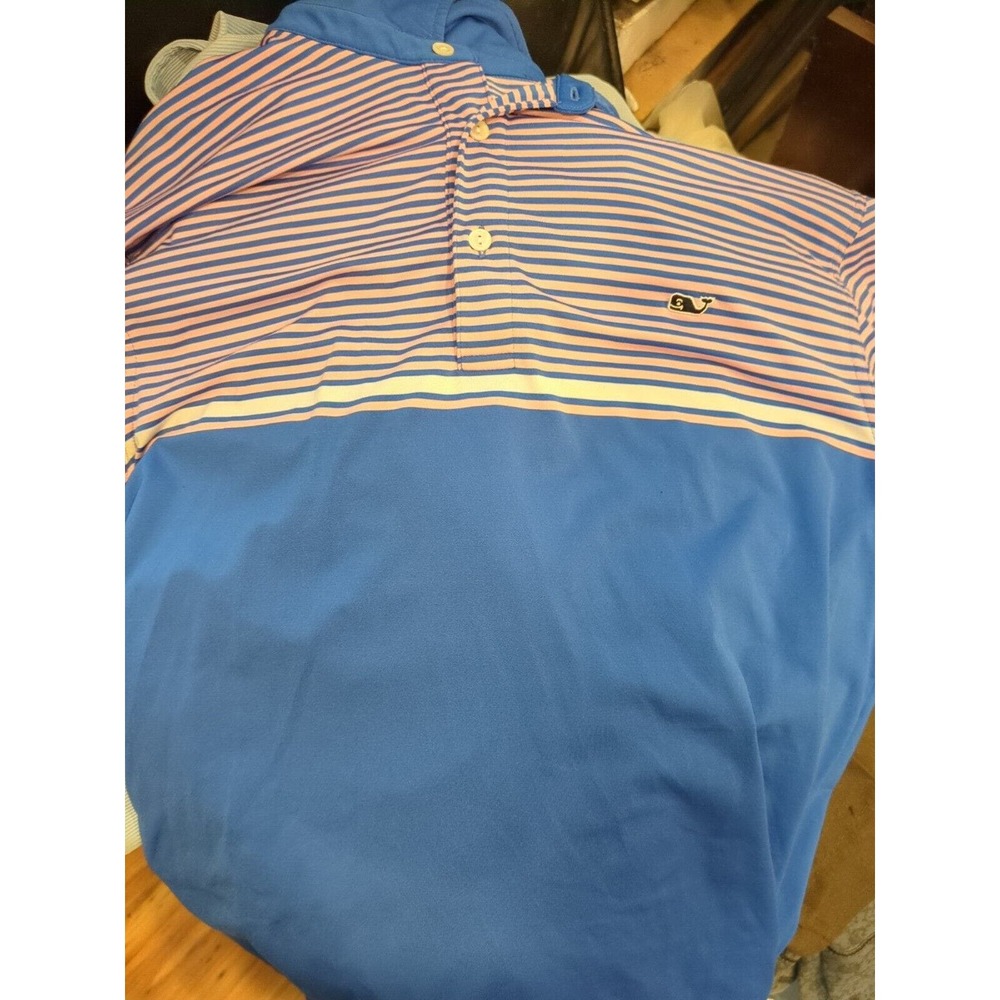 VINEYARD VINES Performance GOLF Shirt Blue / PINK Striped Large‎